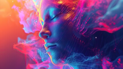 Neon Dreams - Abstract Woman Profile. Vibrant digital artwork of a woman's profile with neon colors and abstract elements.