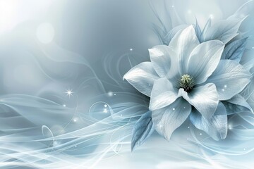 White Flower on Blue and White Background
