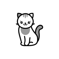 Vector illustration with cute cat in simple flat style on white background. Design is ideal for pet-themed decor, veterinarian clinic, children's illustrations. 