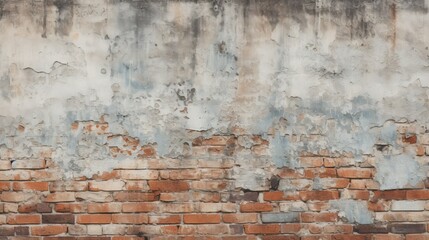 A weathered brick wall with peeling paint and visible texture, showcasing the passage of time and history