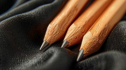 Close-up of sharp pencils on fabric