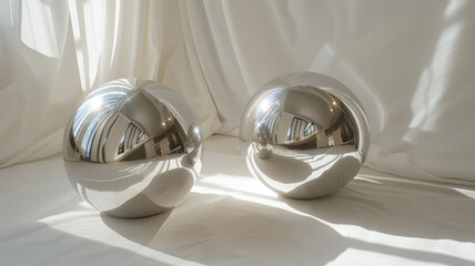 Two reflective spheres in a bright room