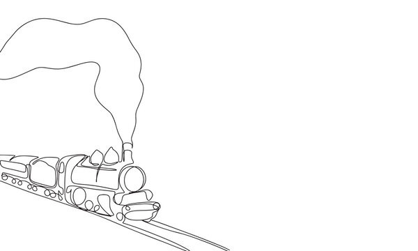 recommend clip art: Retro train one line continuous. Line art locomotive. Hand drawn vector art.