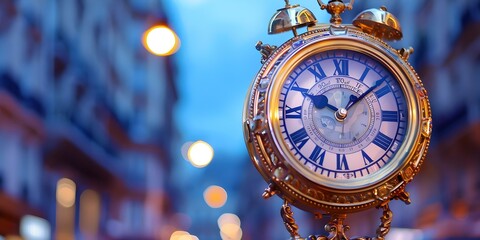 Closeup of gold clock on building symbolizing time punctuality and urban landscapes. Concept Urban Landscapes, Time Punctuality, Gold Clock, Building Symbolism, Closeup Shots