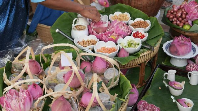 Miang Kham (traditional Southeast Asian herbal snack from Thailand and Laos), Traditional Thai snack. It&rsquo;s a snack containing different ingredients of herbs and vegetables. 