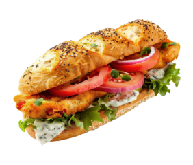 Istanbul-style fish sandwich on transparent background