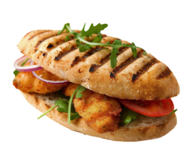 Istanbul-style fish sandwich on transparent background