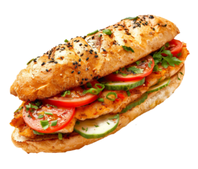 Istanbul-style fish sandwich on transparent background