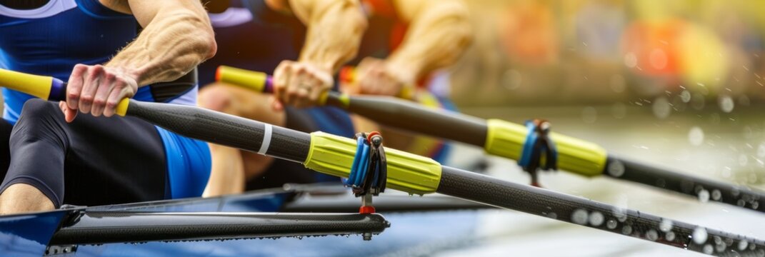 Intense muscle flexion  rower s power stroke displaying strength in summer olympic games sport