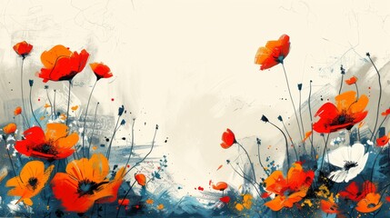 Obraz premium Orange Flowers Painting on White Background