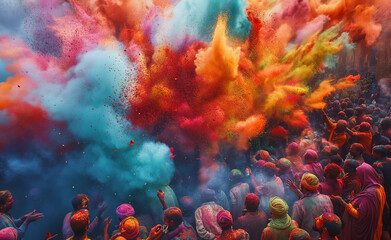 Obraz premium Holi Festival: Joyful Celebration with Vibrant Colored Powders