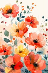 Red and Yellow Flowers Painting on White Background
