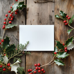 A white card with a red border sits in the middle of a bunch of red berries