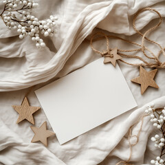 A white card with a star on it sits on a white cloth