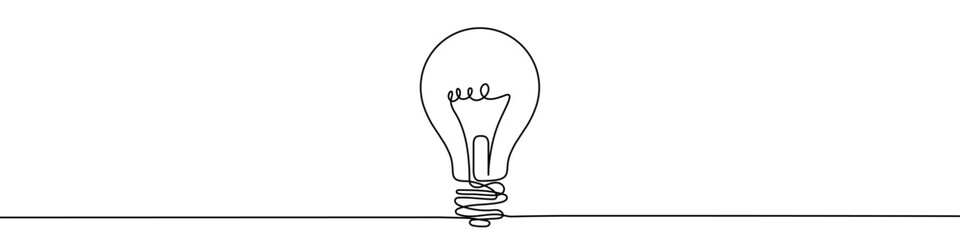 Continuous line drawing of light bulb. One line drawing background. Vector illustration. Single line electric lamp icon.