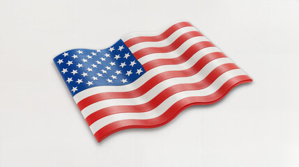 Graphic Render of a Pristine American Flag Waving Elegantly Against a Pure White Background