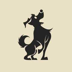  silhouette of a stylized dog standing on hind legs with a raised front paw and tail.