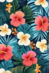 Blue Background With Pink and Yellow Flowers