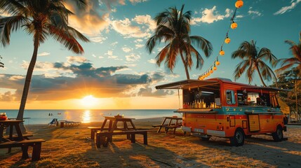 tropical caribbean cuisine food truck at a beach party
