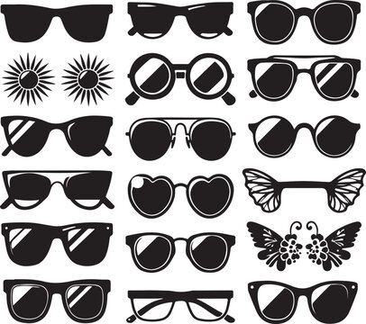  fashion sunglasses  silhouette set black color . white color background 