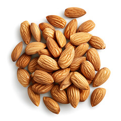 A small pile of raw unsorted shelled almonds on a white background