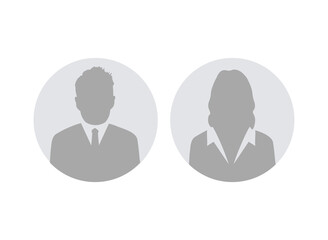 Businessman and Businesswoman avatar profile. Male silhouette with office suit and tie. Circle button with avatar silhouette illustration on png transparent background.
