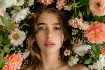 Portrait surrounded by flowers