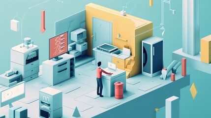 Obraz premium Grafica isometrica 3D di un ufficio