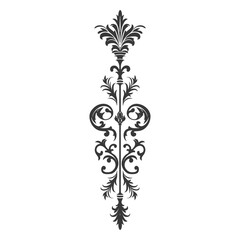 Silhouette vertical line divider with Hearth shape Baroque ornament black color only