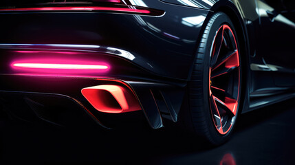 Neon-lit exhaust system modification in a high-performance car