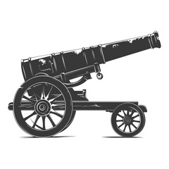 Fototapeta premium Silhouette vintage old cannon black color only