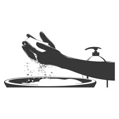 Silhouette washing hands with soap hand only black color only
