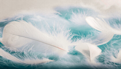 Abstract, elegant fluffy feathers. Three-dimensional background in shades of light blue.