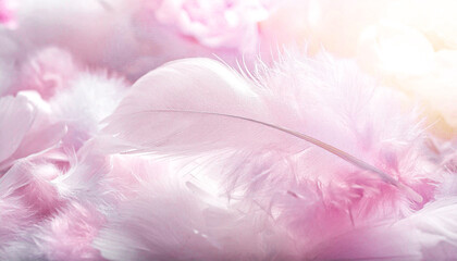 Abstract, elegant fluffy feathers. Three-dimensional background in shades of pink.
