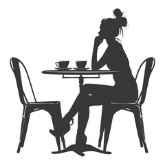 Silhouette woman sitting at a table in the cafe bar restaurant black color only