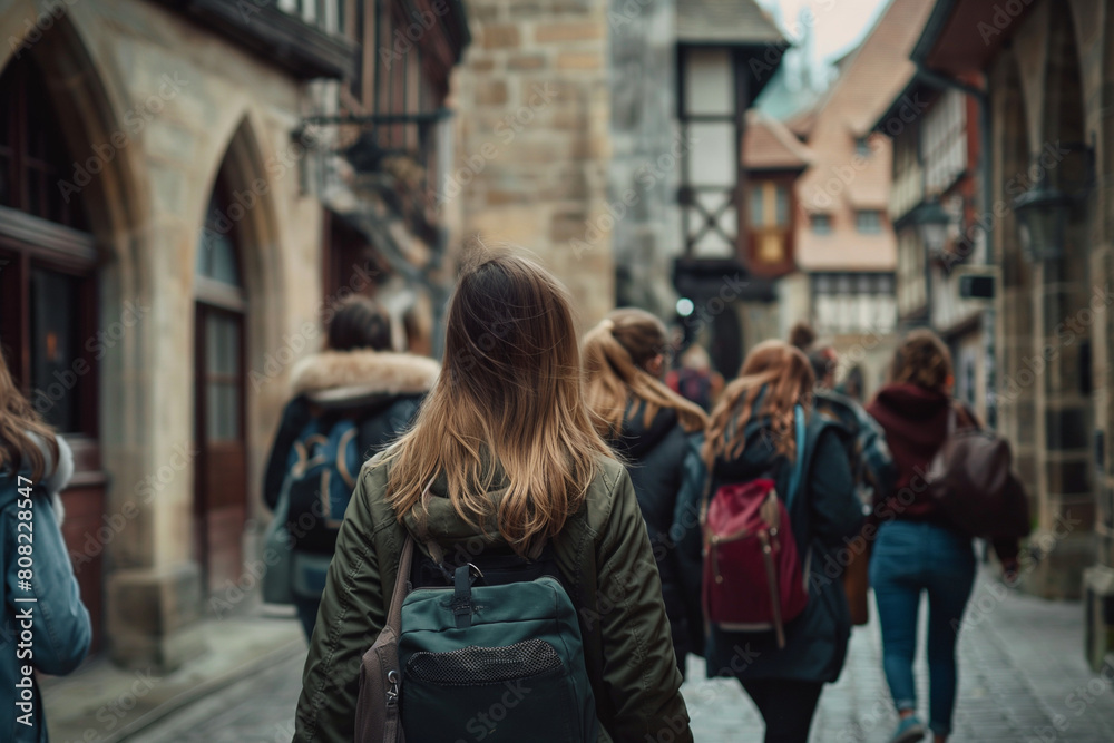 Wall mural Group adventure through historic European streets