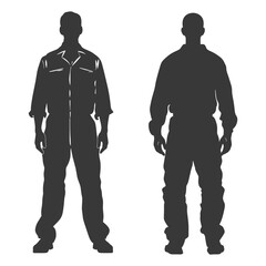 Silhouette Man Workers wearing jumpsuit black color only