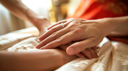 Hands holding each other in care for the elderly concept