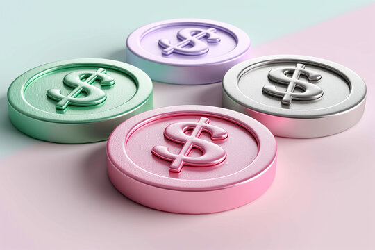 3D dollar coins on an isolated minimal background. Render image. Banking and business concept. 