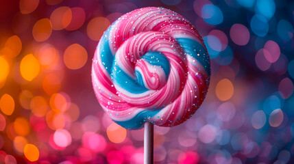 a giant lollipop with vibrant swirls and sparkles, celebrating National Lollipop Day