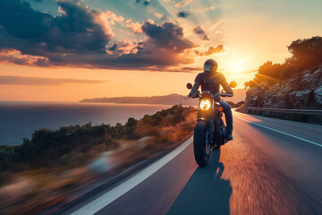 Man riding a motorcycle on scenic mountain roads
