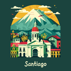 Santiago city, Chile. Travel to Chile. Colorful vector illustration