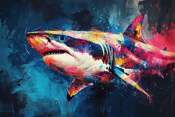 Intricate Abstract colorful 3d shark. Sea nature fish. Generate Ai
