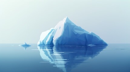 The ocean surrounding the iceberg is a deep blue color. The contrast between the bright white iceberg and the dark blue water makes the iceberg stand out. The iceberg is irregularly shaped. AIG42.