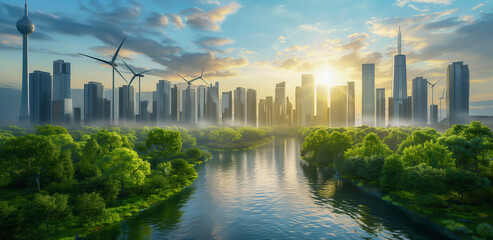 Innovative city that is mix of a developed city with nature and and use renewable energy sources...