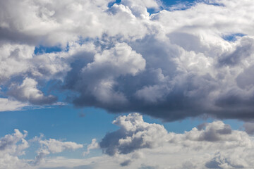 fluffy cumulus clouds in close-up
