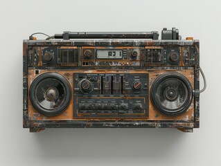 old boombox from 90s on white background