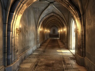 3d corridor inside a medieval castle