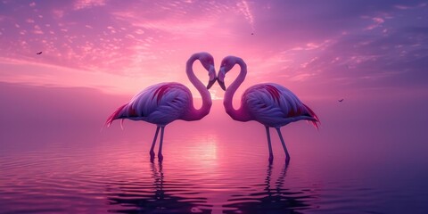 Naklejka premium Elegant Affair: Flamingos in Tender Reverie