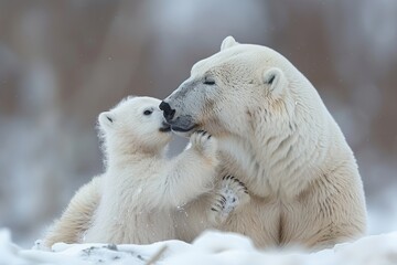Two Polar Bears Playing in the Snow